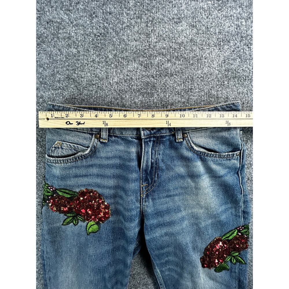 Zara Basic Z1975 Floral Sequin Distressed Boyfriend Jeans Women's US 2 - Picture 8 of 12